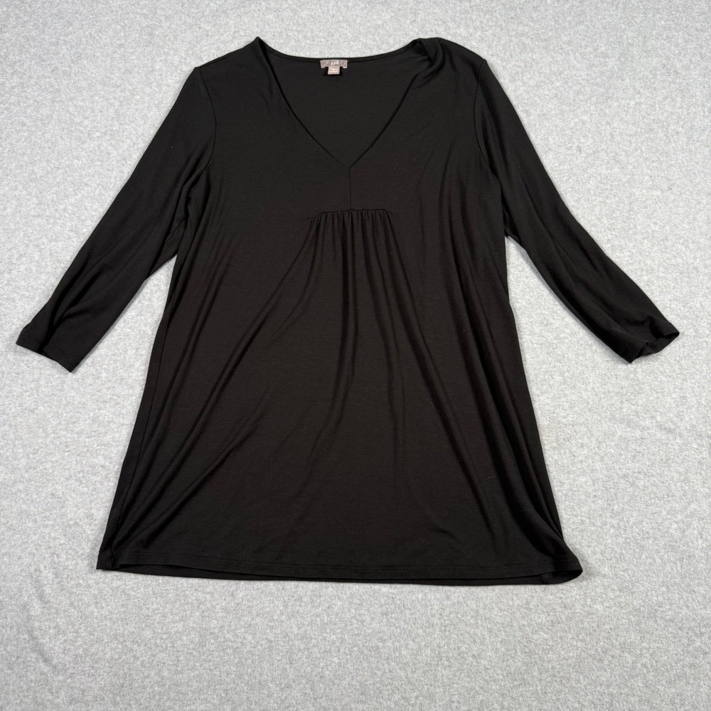 J. Jill Womens Black V-Neck Shirred Tunic Top 3/4 Sleeve Stretch Knit Medium